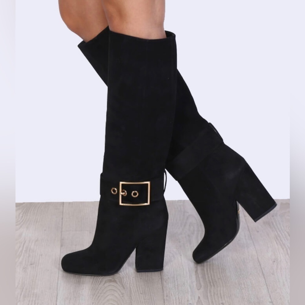 Gucci Kesha Pull On Buckle suede tall boots